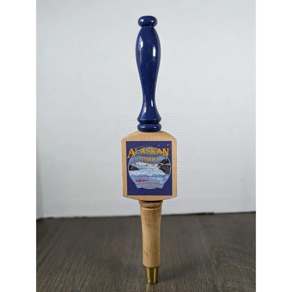 Alaskan Pale Ale Wooden Beer Tap Handle Three Sided Logo Brass Golden Ale